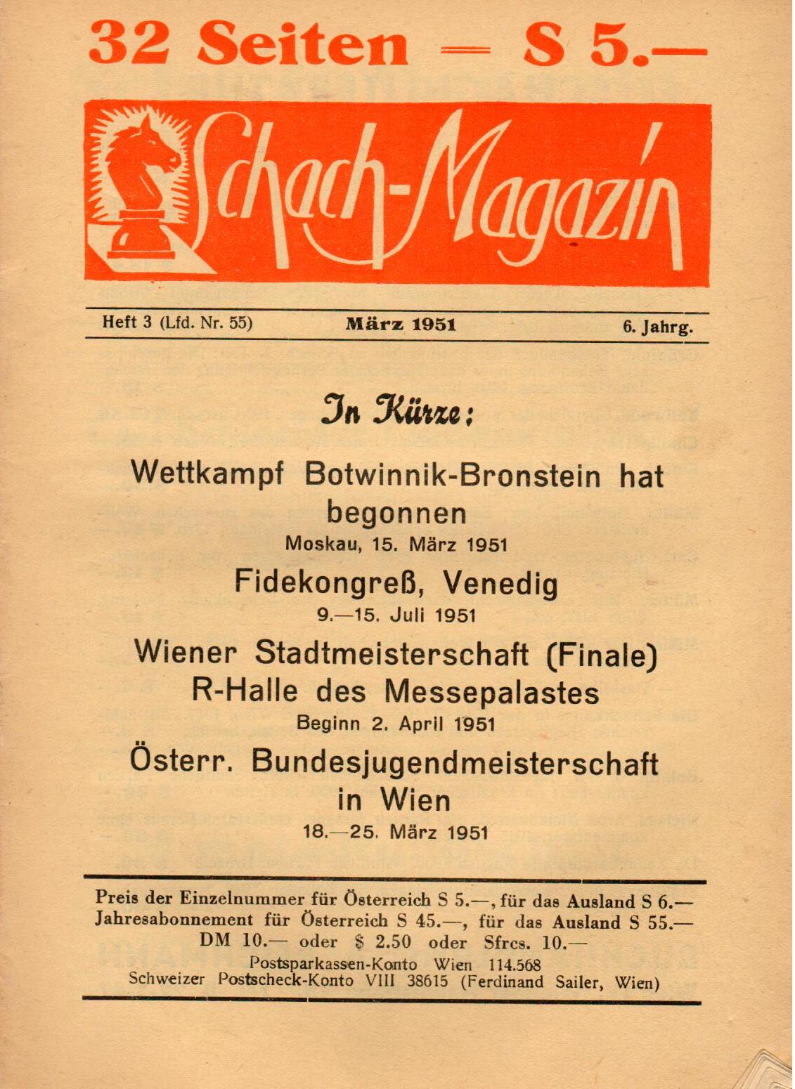 SCHACH-MAGAZIN / 1951 vol 6, no 3
